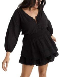 Woman's S NWT Aerie Rock N Ruffle Black Mini Dress Lace Balloon Sleeves